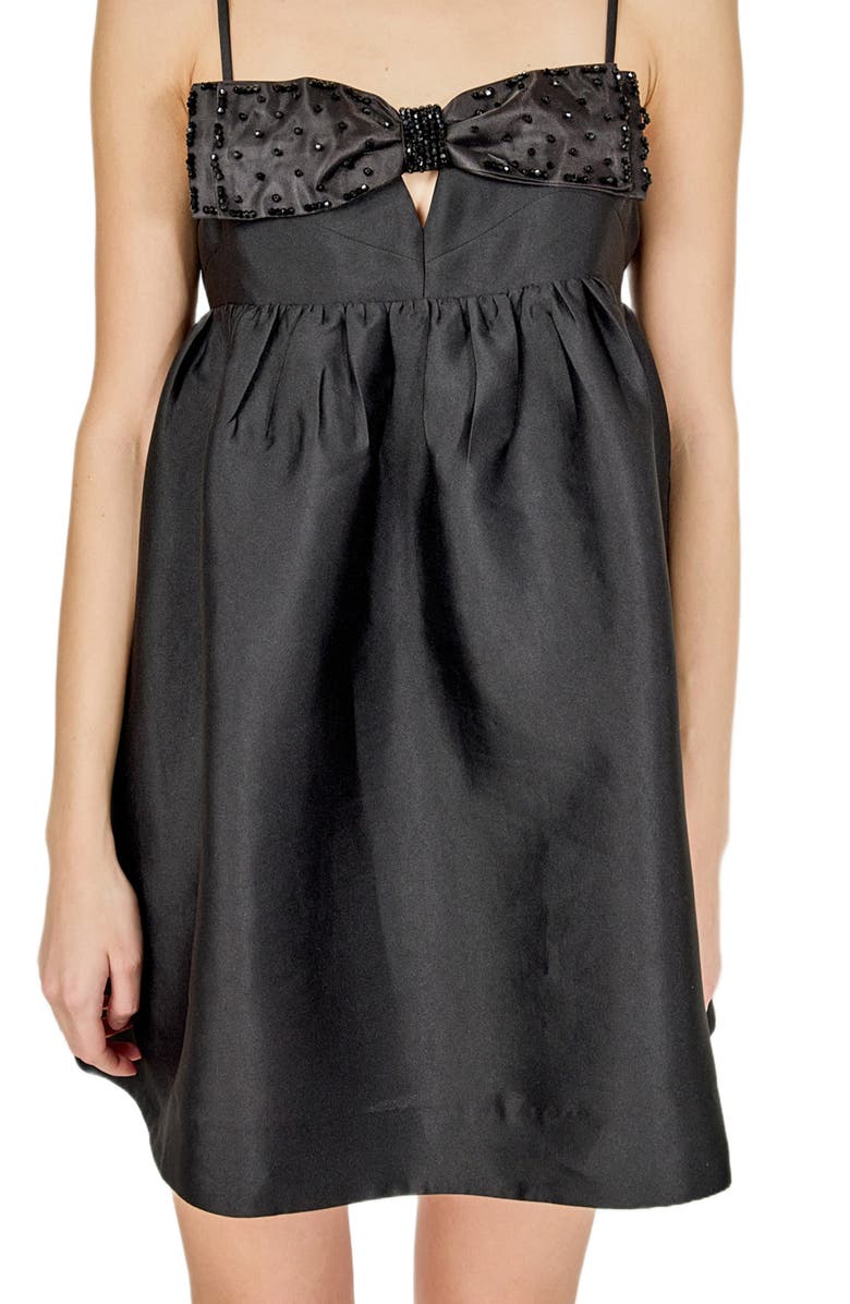 Endless Rose Rhinestone Bow Babydoll Minidress, Alternate, color, Black