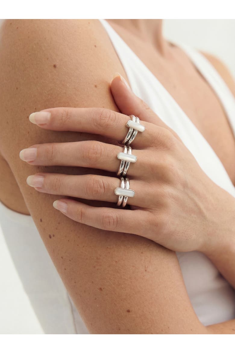 Infinity Duo Bar Ring in White Marble, Alternate, color, White