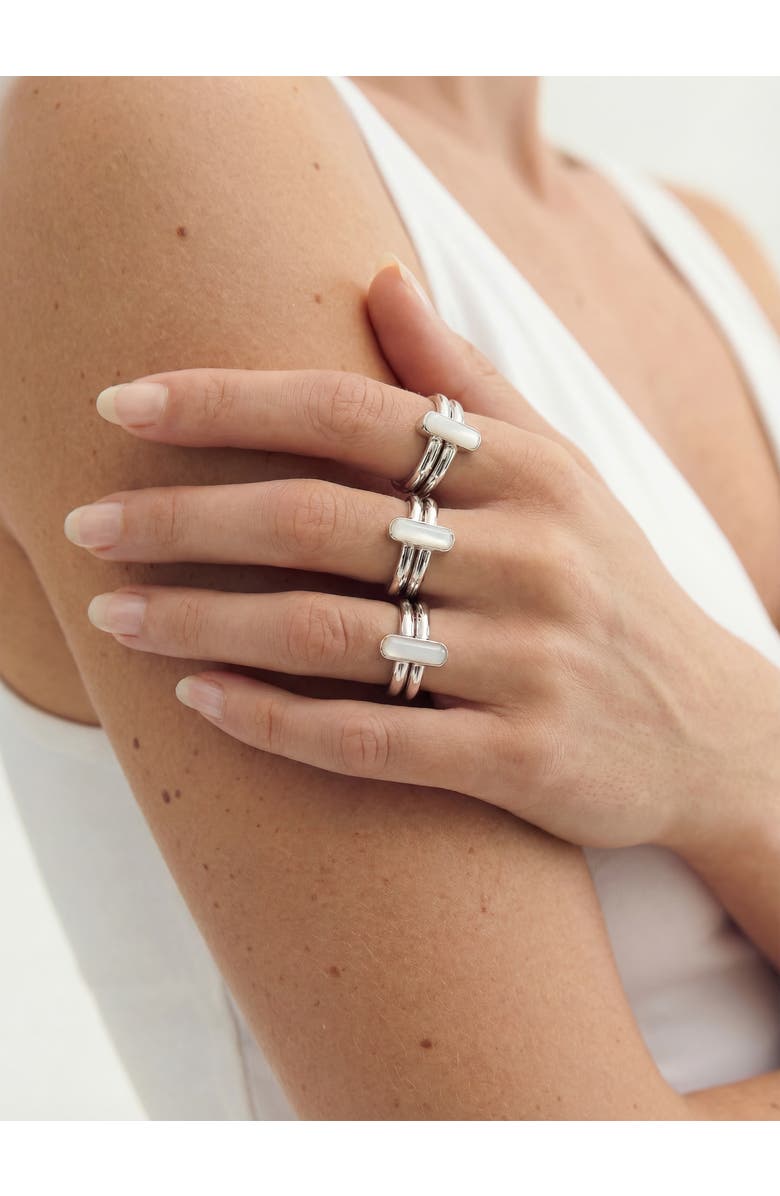 seree Infinity Duo Bar Ring in White Hanbai Jade, Alternate, color, White