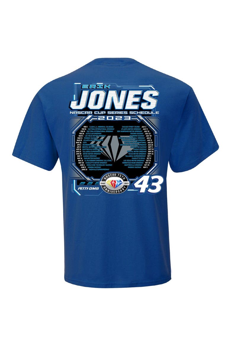 Men's Checkered Flag Royal Erik Jones 2023 NASCAR Cup Series Schedule T-Shirt, Alternate, color, Royal