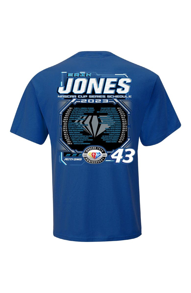 CHECKERED FLAG Men's Checkered Flag Royal Erik Jones 2023 NASCAR Cup Series Schedule T-Shirt, Alternate, color,