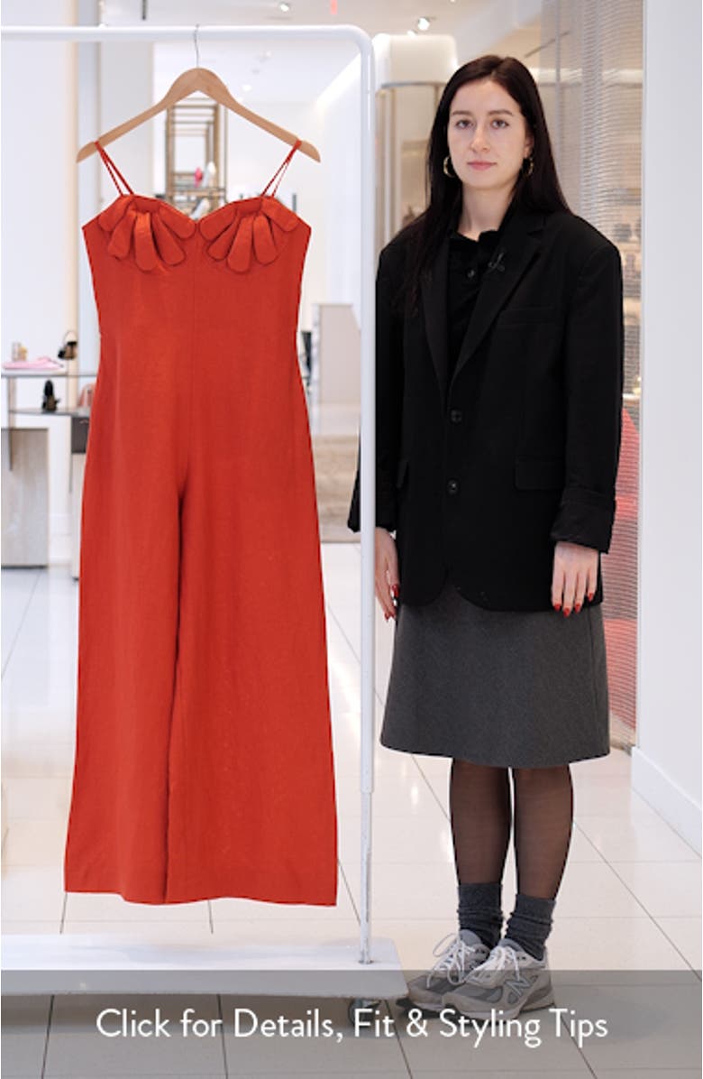 Red Petals Cup Wide Leg Linen Jumpsuit, sales video thumbnail