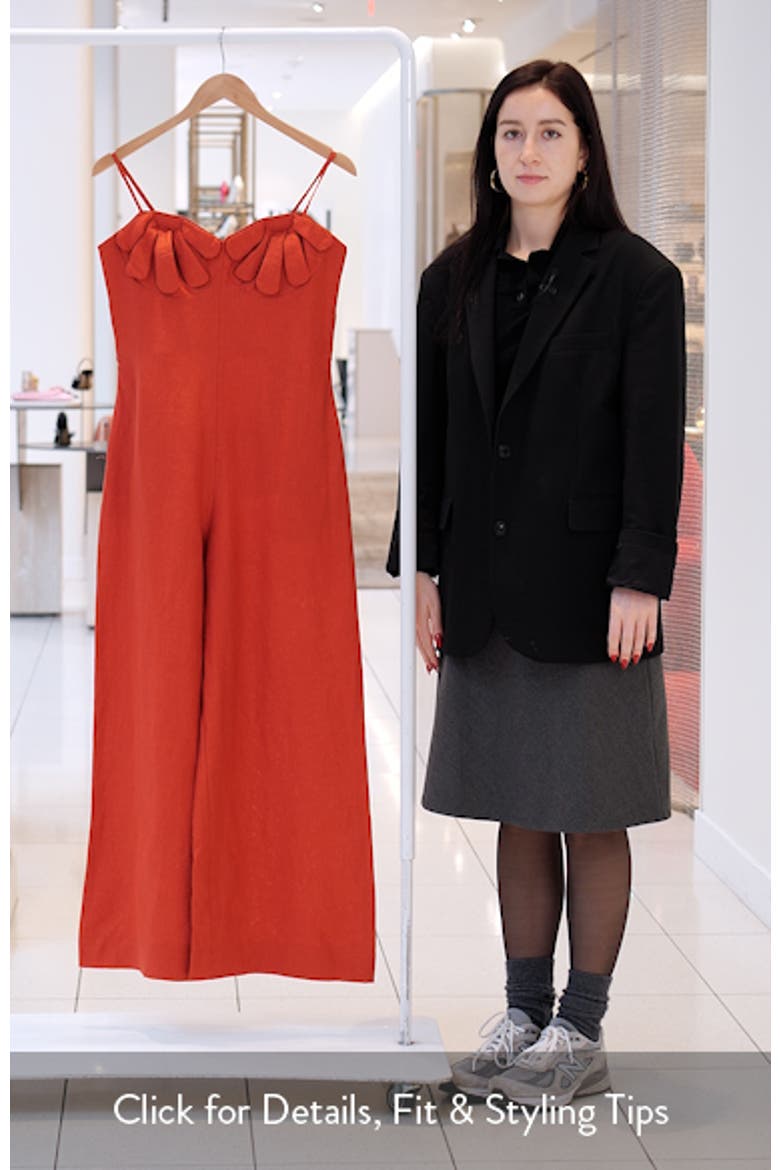 Red Petals Cup Wide Leg Linen Jumpsuit video