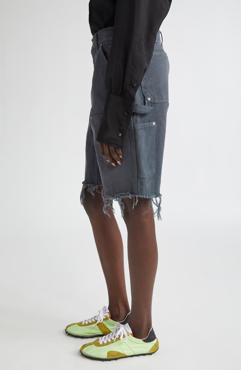 Maison Margiela Studded Denim Cutoff Carpenter Shorts, Alternate, color, Grey