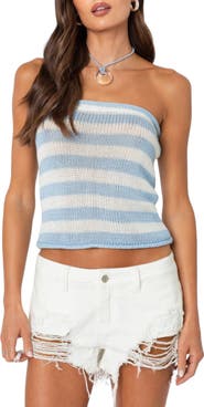 EDIKTED Nox Stripe Crop Knit Tube Top