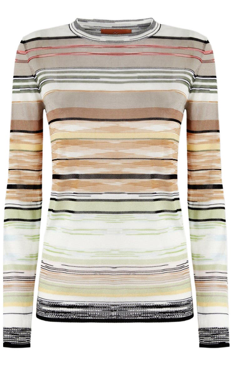 Crew-neck Knit Top In Striped Space-dye Viscose, Alternate, color, Green& Brown