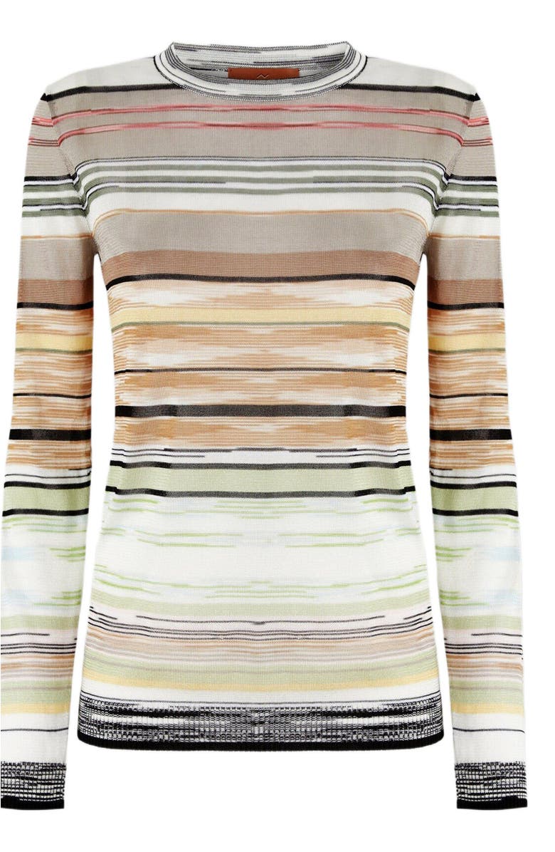 Missoni Striped Flame Viscose Crewneck Sweater, Alternate, color, Green& Brown