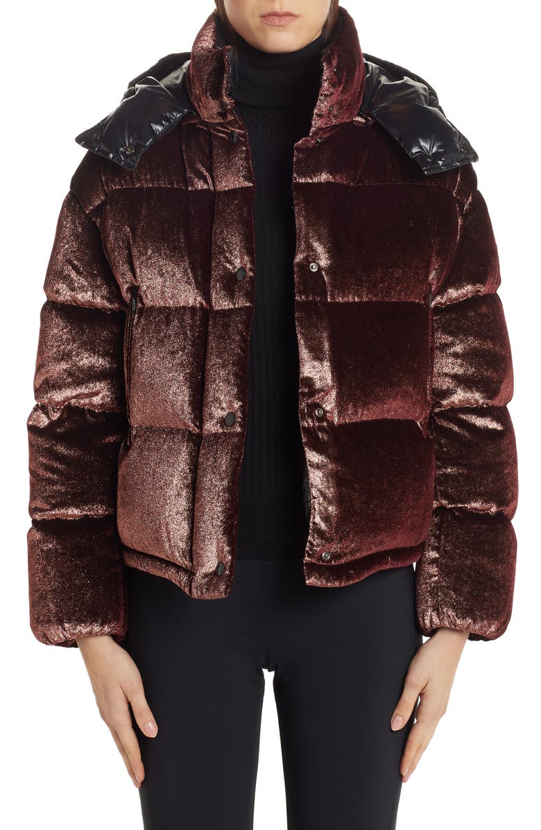 Moncler Caille Glitter Velvet Quilted Down Puffer Coat, Main, color,