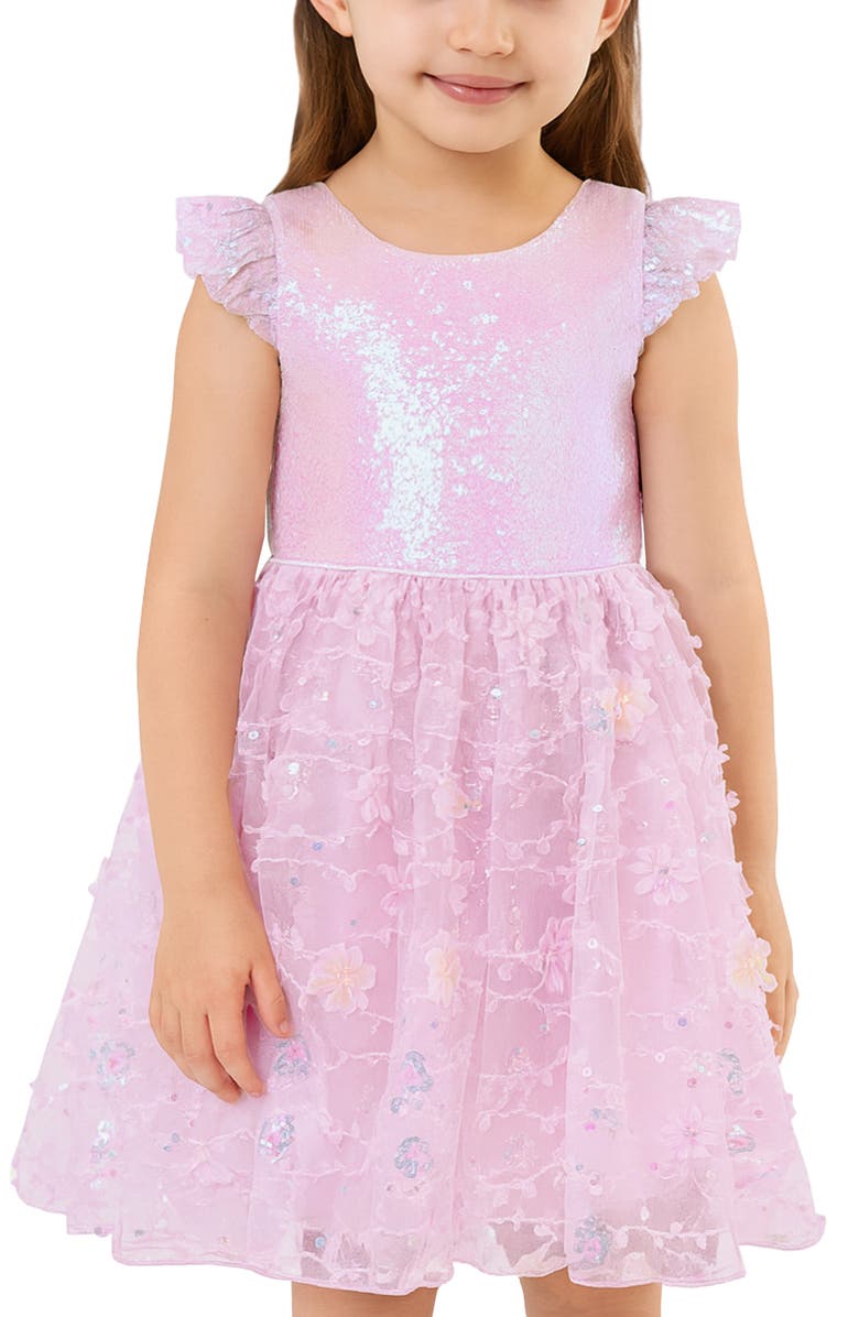 Zunie Kids' Sequin Flutter Sleeve Party Dress, Alternate, color, Orchid