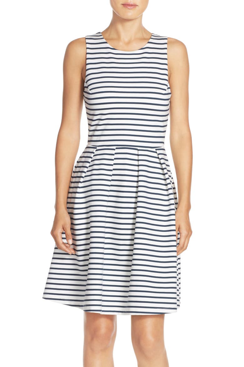 Ming Stripe Fit & Flare Dress, Alternate, color, NAVY/ WHITE