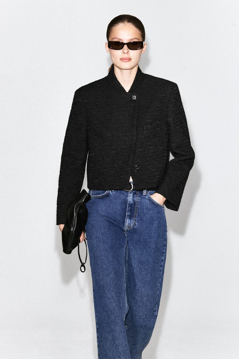 Cropped Structured Jacquard Blazer, Alternate, color, BLACK