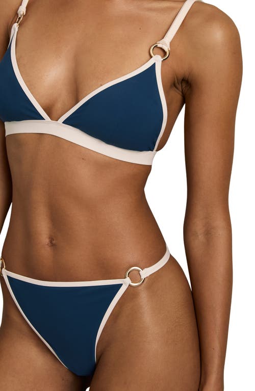 Reiss Blue/white Bianca Contrast-trim Triangle Bikini Top In Blue/white