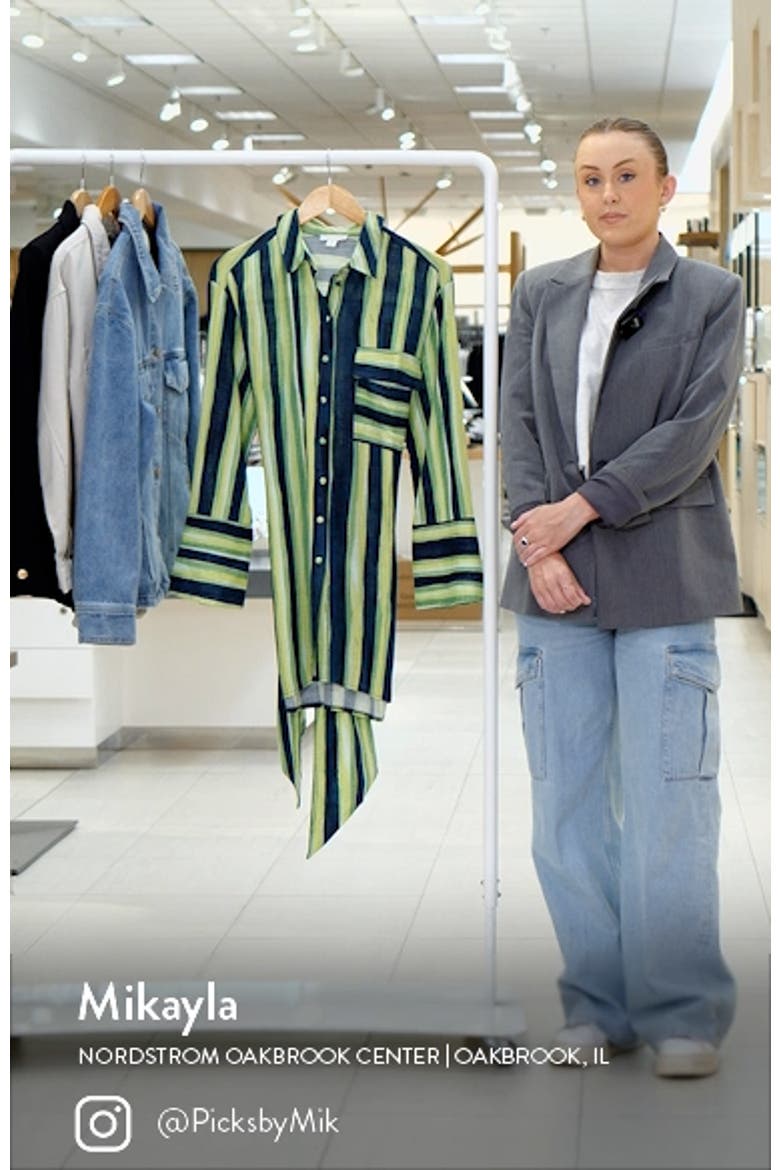 Stripe Tie Waist Long Sleeve Mini Shirtdress video