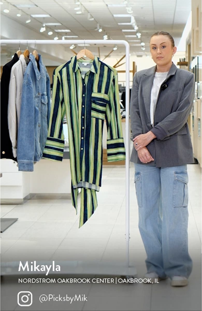 Stripe Tie Waist Long Sleeve Mini Shirtdress, sales video thumbnail