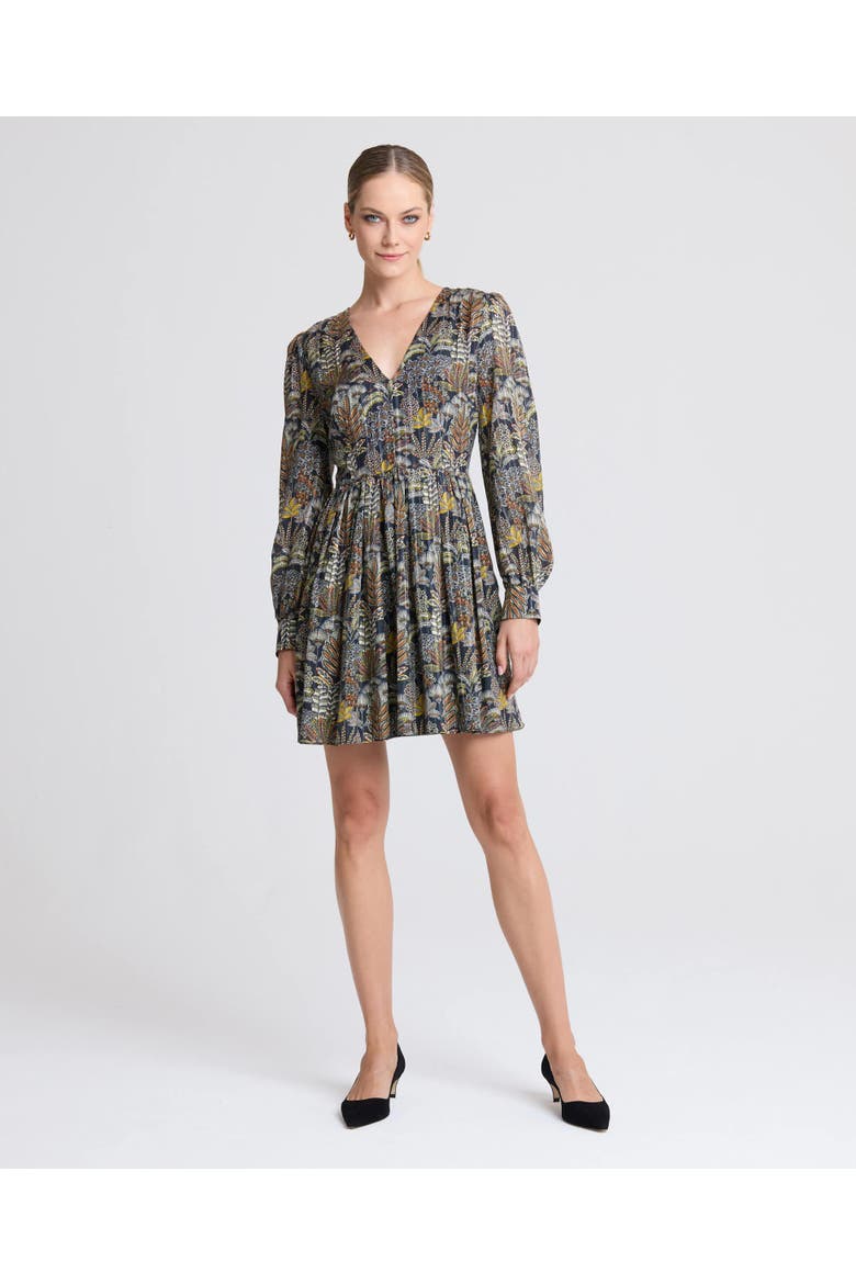 Sienna V-Neck Pleated Dress, Alternate, color, Navy Fern