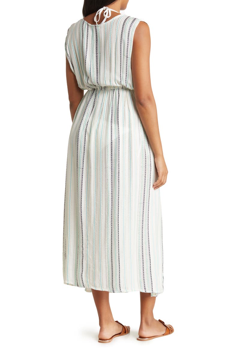 BOHO ME Yarn Dye Front Tie V-Neck Cover-Up Dress, Alternate, color, White/Jade