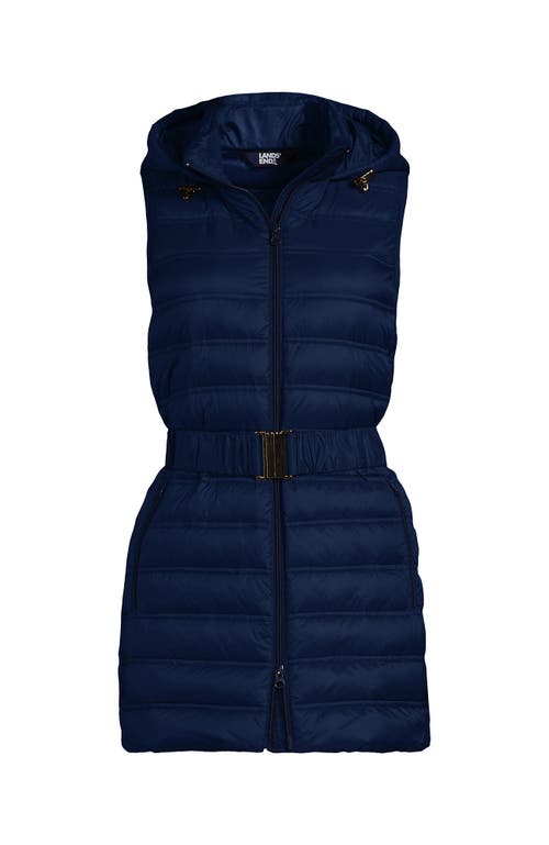 Lands' End Wanderweight Belted Packable Down Vest In Deep Sea Navy