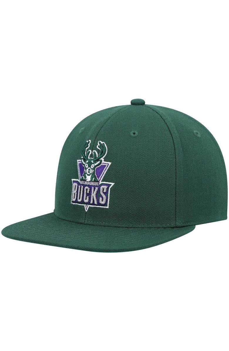 Mitchell & Ness Men's Mitchell & Ness Green Milwaukee Bucks Hardwood Classics Team Ground 2.0 Snapback Hat, Main, color, Green