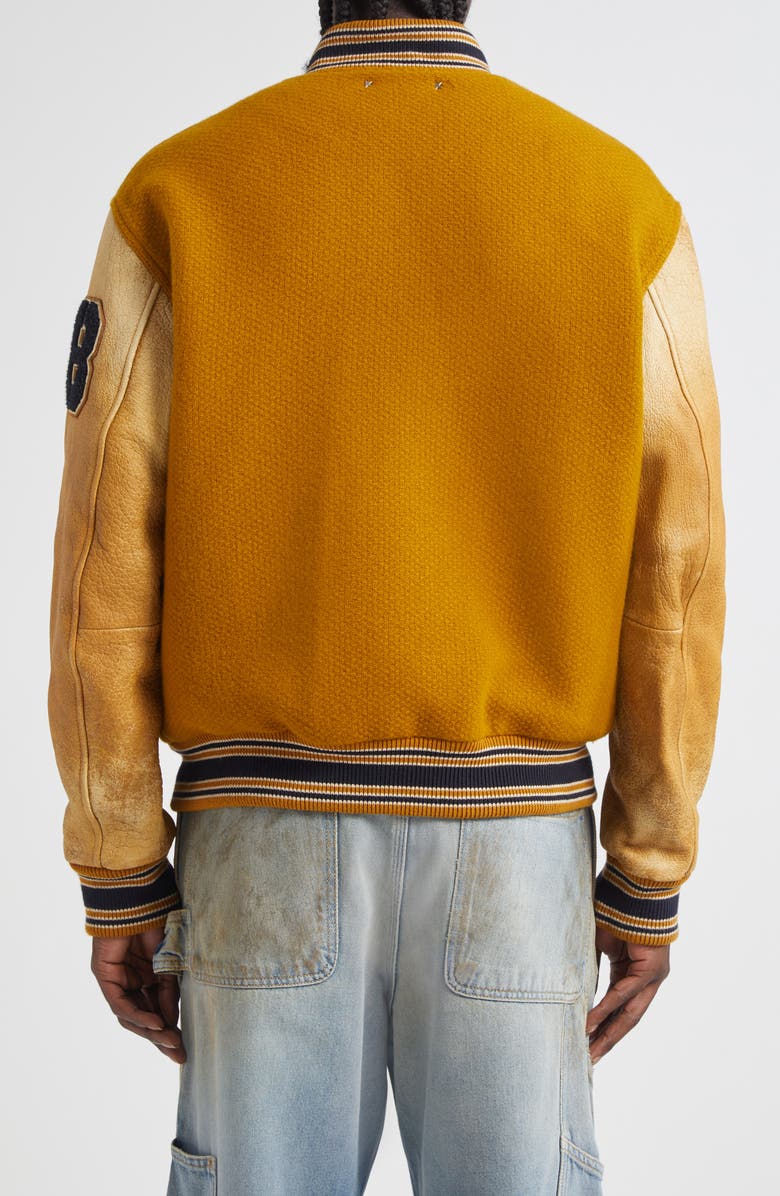 Golden Goose Journey Mixed Media Varsity Bomber Jacket, Alternate, color, Wood Thrush