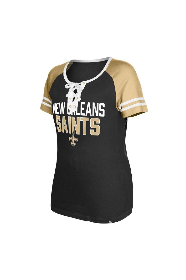 Women's New Era  Black New Orleans Saints Raglan Lace-Up T-Shirt, Alternate, color, Black