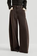 Brunello Cucinelli Dyed denim wide trousers with monili