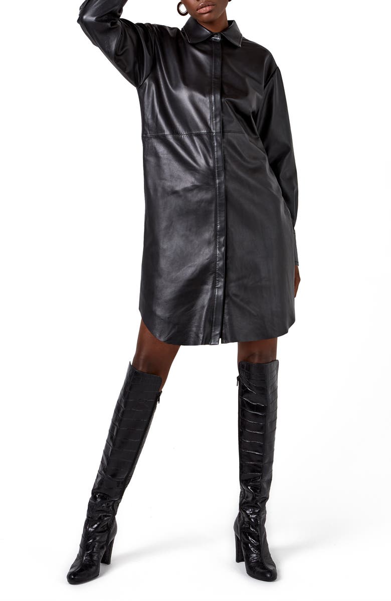AS by DF Bonsoir Long Sleeve Recycled Leather Shirtdress, Main, color,