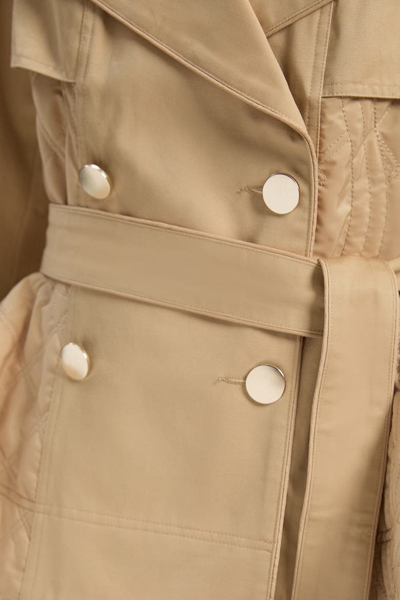 Quilted Padded Peplum Short Trench Coat, Alternate, color, Camel