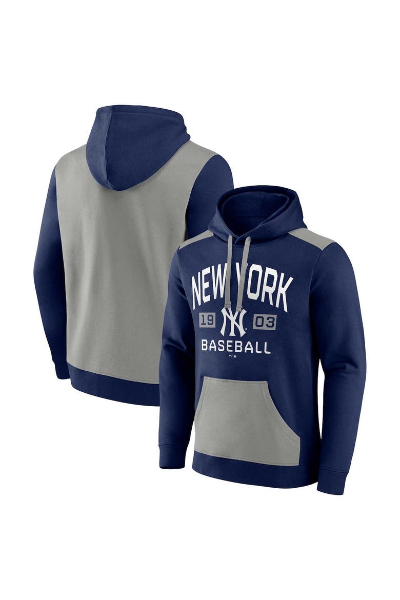 Men's Fanatics Branded Navy/Gray New York Yankees Chip In Team Pullover Hoodie, Main, color, Navy