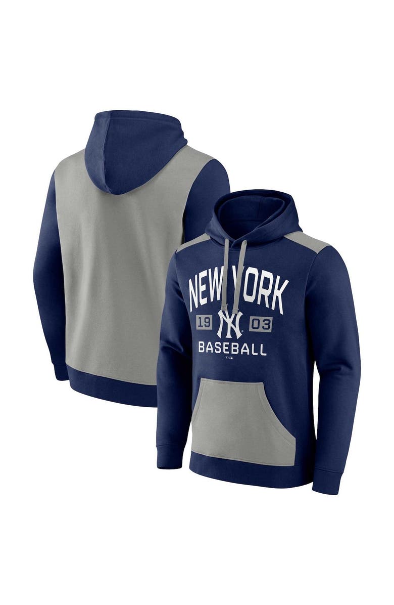 FANATICS Men's Fanatics Branded Navy/Gray New York Yankees Chip In Team Pullover Hoodie, Main, color, 
