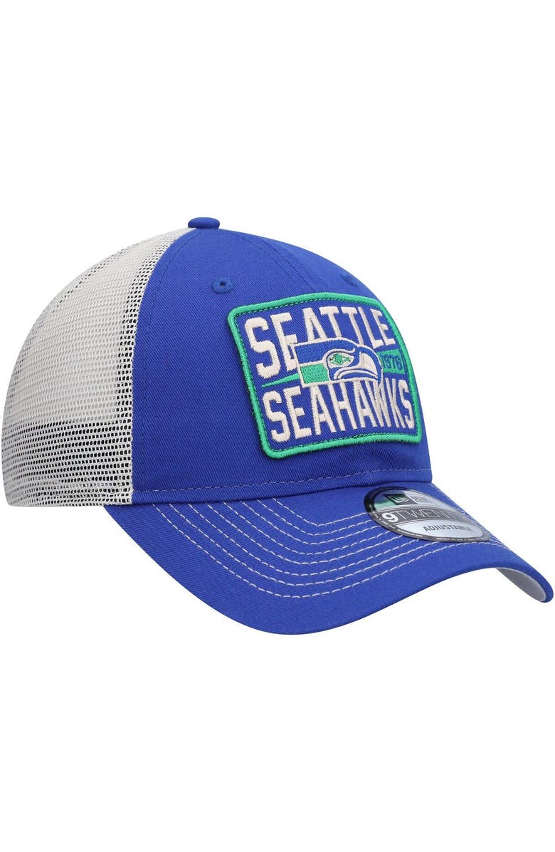 New Era Men's New Era  Navy/Natural Seattle Seahawks Historic Logo Devoted Trucker 9TWENTY Snapback Hat, Alternate, color, 