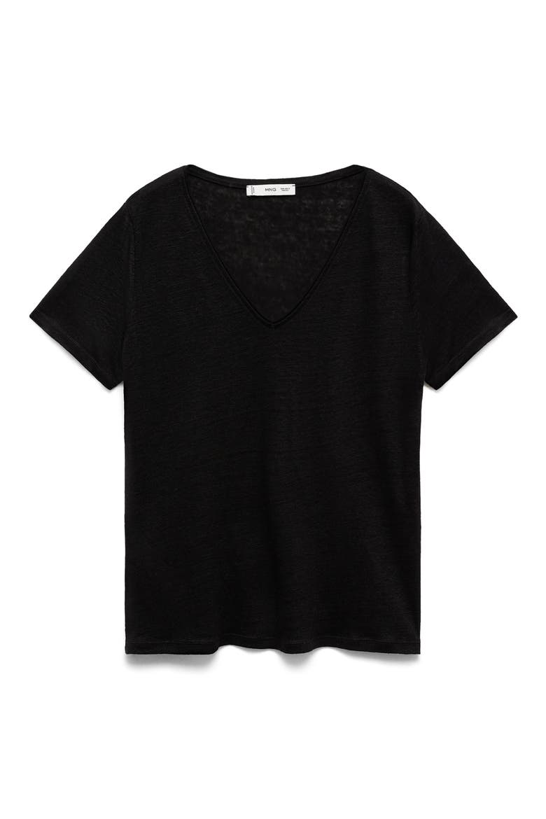 V-Neck Linen T-Shirt, Alternate, color, BLACK