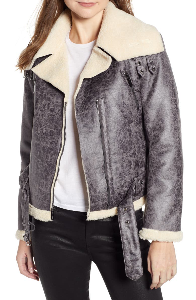 Kenneth Cole New York Faux Shearling Moto Jacket, Main, color, 