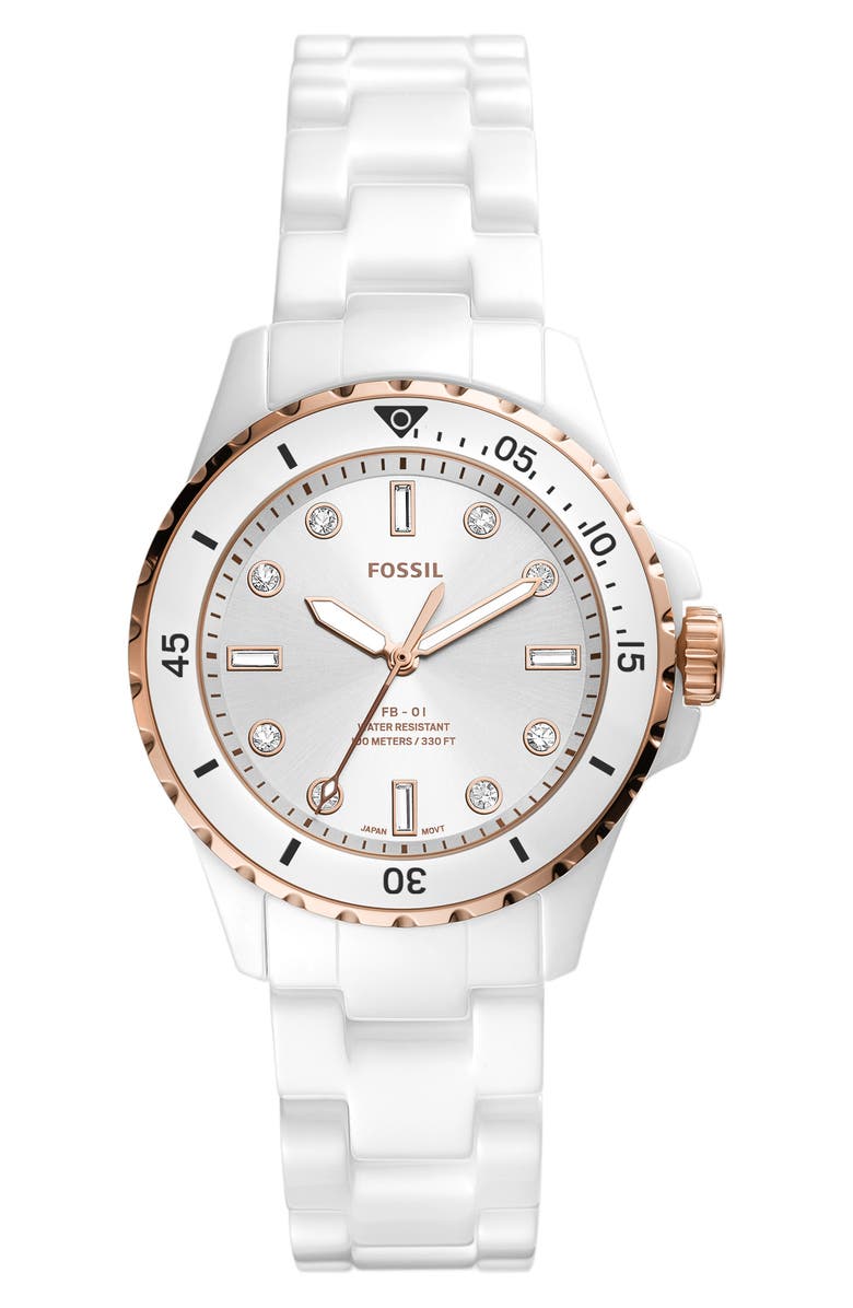 Fossil FB-01 Crystal Ceramic Bracelet Watch, 35mm, Main, color, 