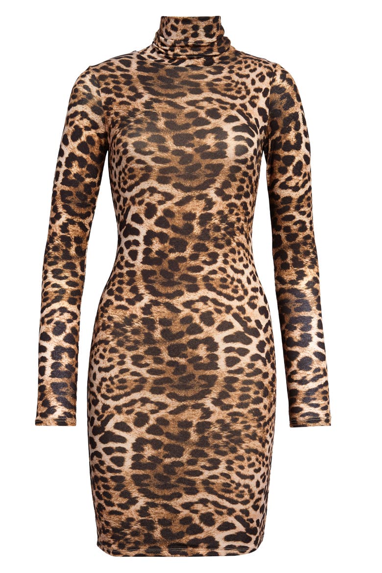Turtleneck Long Sleeve Minidress, Alternate, color, LEOPARD