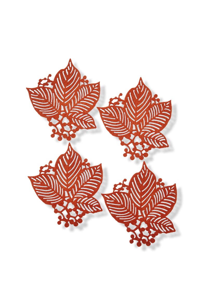 Leaf Berry Coaster Set Terracotta Orange Fall Harvest Coasters, Main, color, Orange