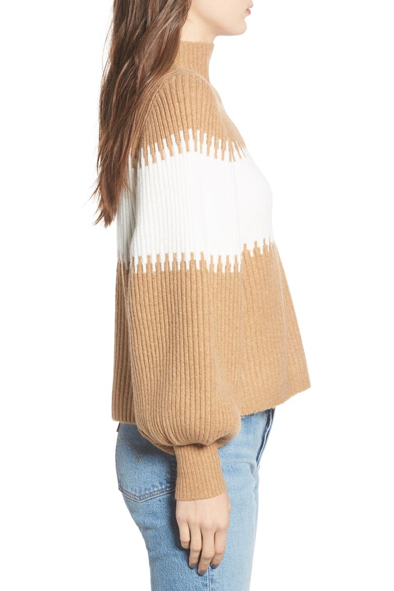 Sofia Funnel Neck Sweater, Alternate, color, CAMEL/ WHITE