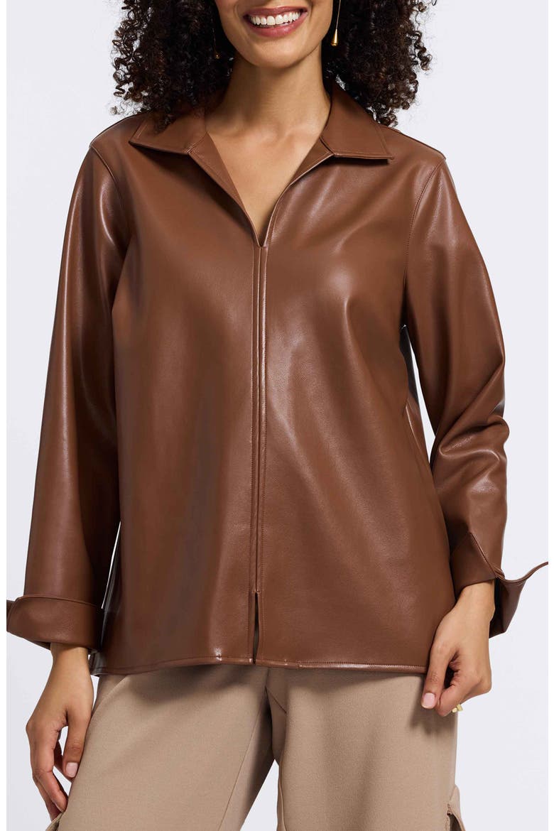 Agnes Faux Leather Long Sleeve Popover Top, Main, color, MACCHIATO