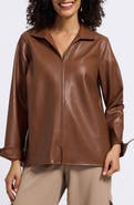 Foxcroft Agnes Faux Leather Long Sleeve Popover Top
