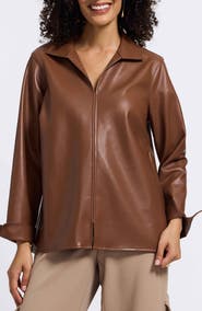 Foxcroft Agnes Faux Leather Long Sleeve Popover Top