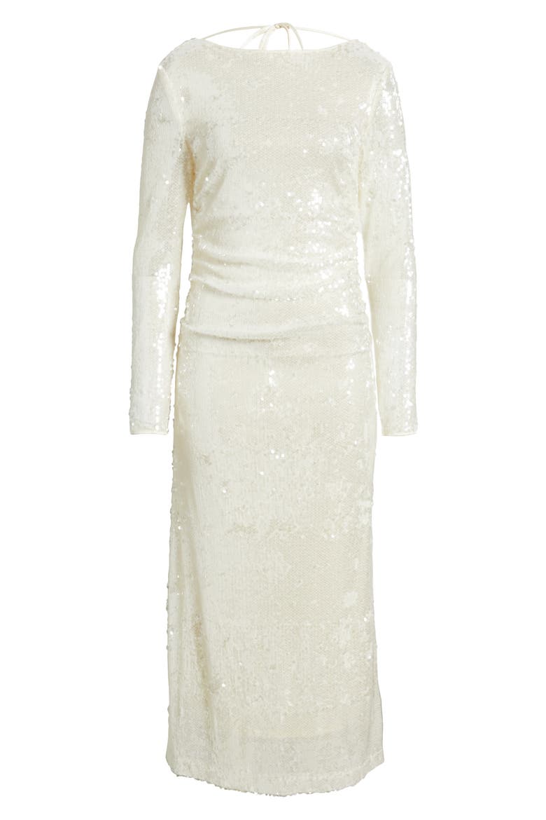 Kieran Sequin Cowl Back Long Sleeve Cocktail Dress, Alternate, color, IVORY