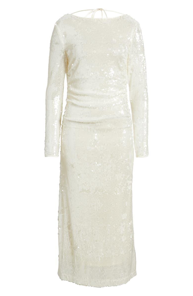 WAYF Kieran Sequin Cowl Back Long Sleeve Cocktail Dress, Alternate, color, Ivory