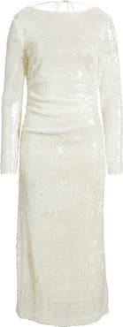 WAYF Kieran Sequin Cowl Back Long Sleeve Cocktail Dress