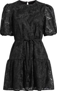 Caslon® Lace Puff Sleeve Tiered Minidress