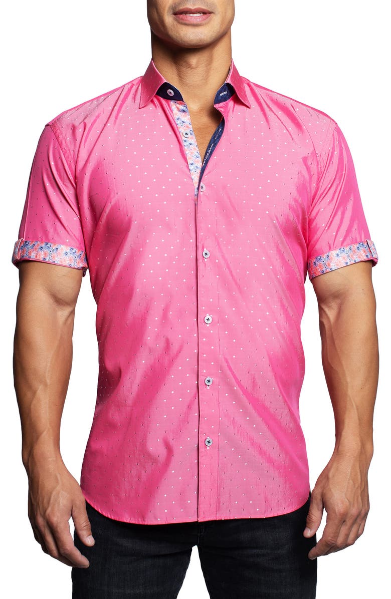 Maceoo Galileo Silverdot Pink Short Sleeve Button-Up Shirt, Alternate, color, Pink