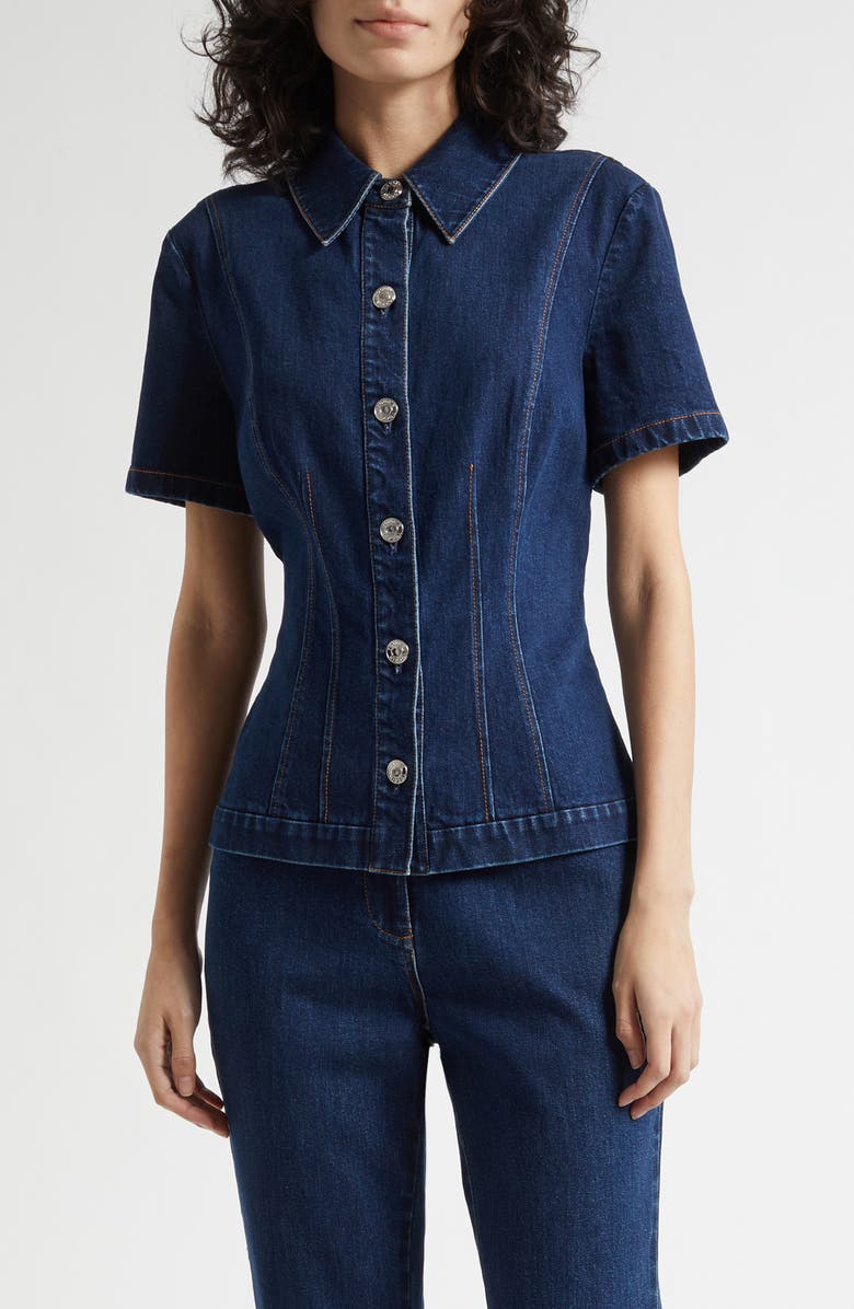 Toccin Halle Short Sleeve Denim Button-Up Shirt, Main, color,