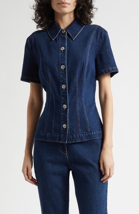 Halle Short Sleeve Denim Button-Up Shirt