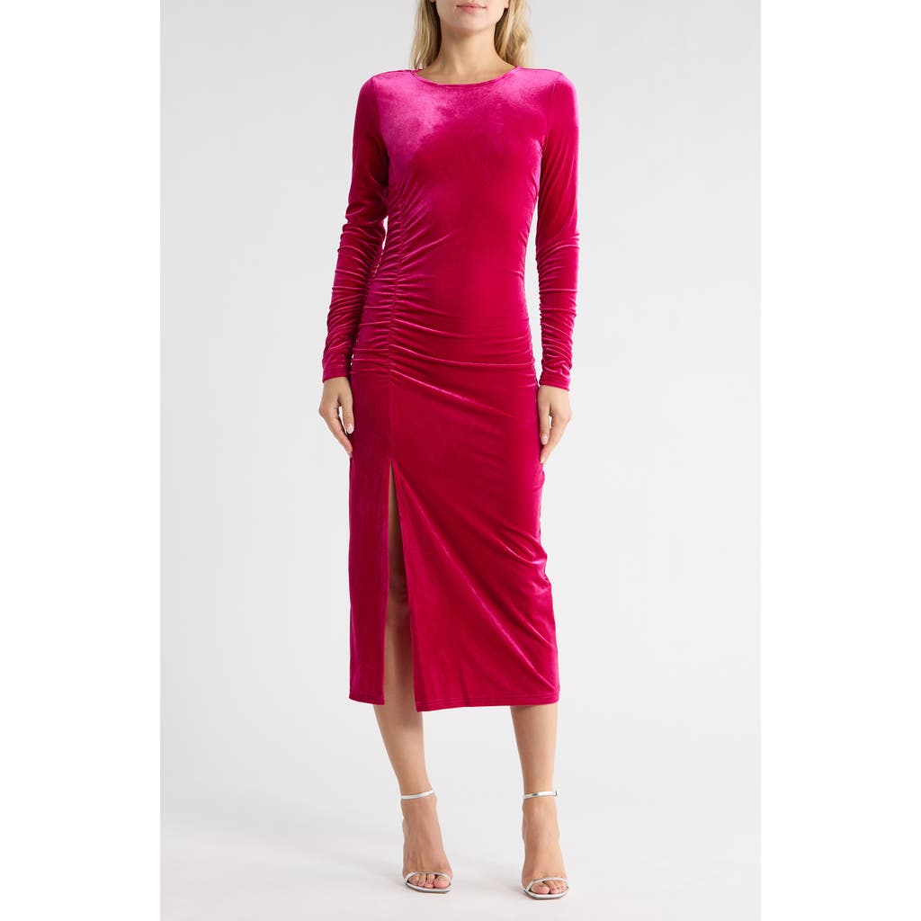Sam Edelman Velvet Long Sleeve Bodycon Midi Dress In Pink