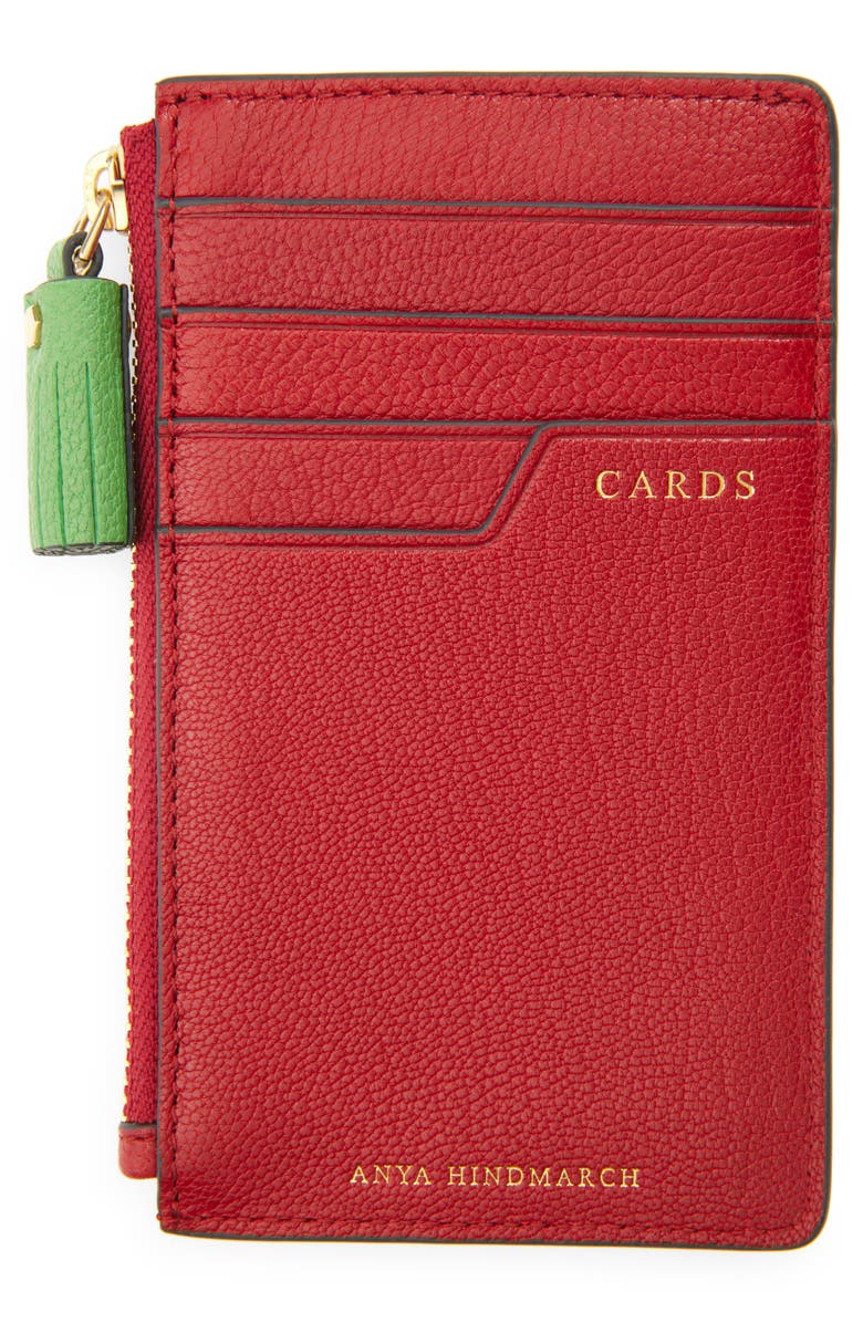 Anya Hindmarch Sriracha Leather Zip Card Case, Alternate, color, Russet
