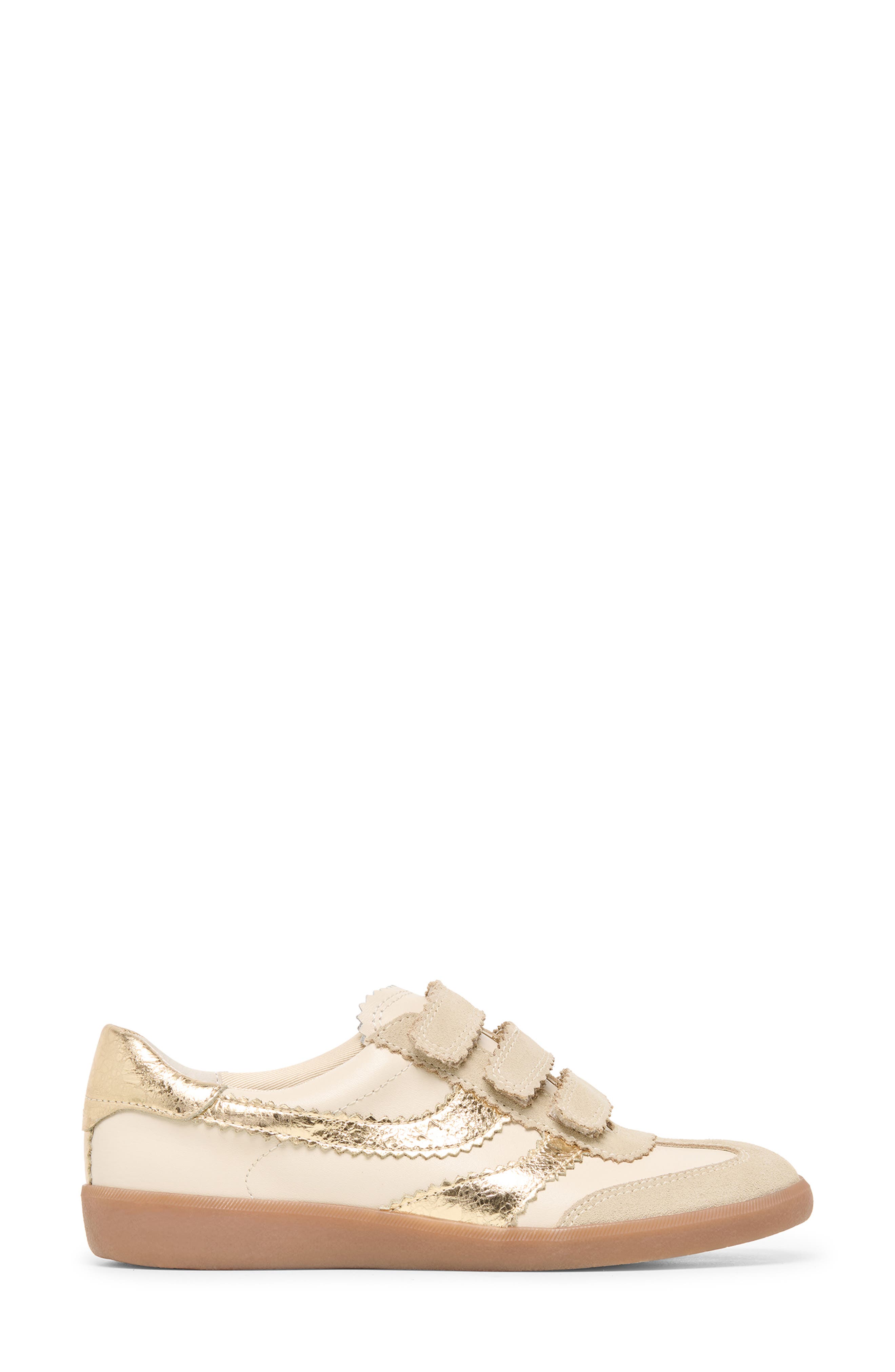 Merit Leather Velcro Sneaker, Alternate, color, WHITE/GOLD LEATHER