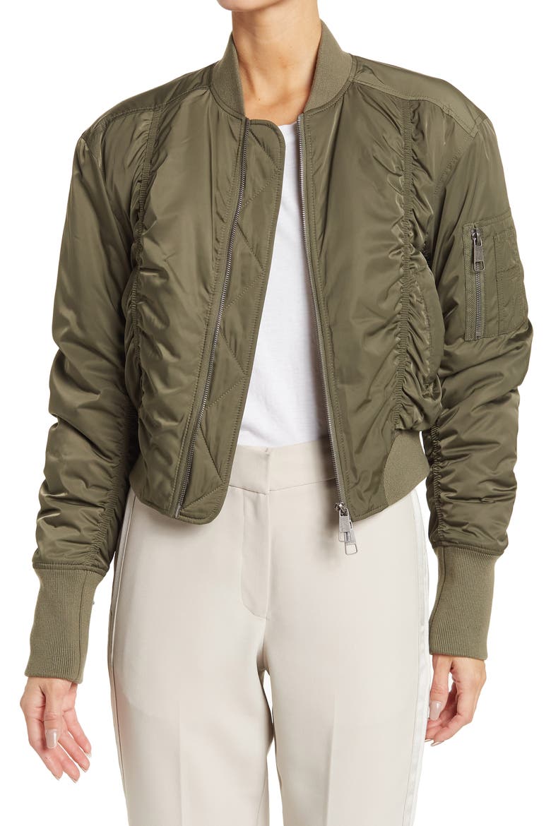 Hugo Boss Ruched Bomber Jacket, Main, color, DARK BEIGE